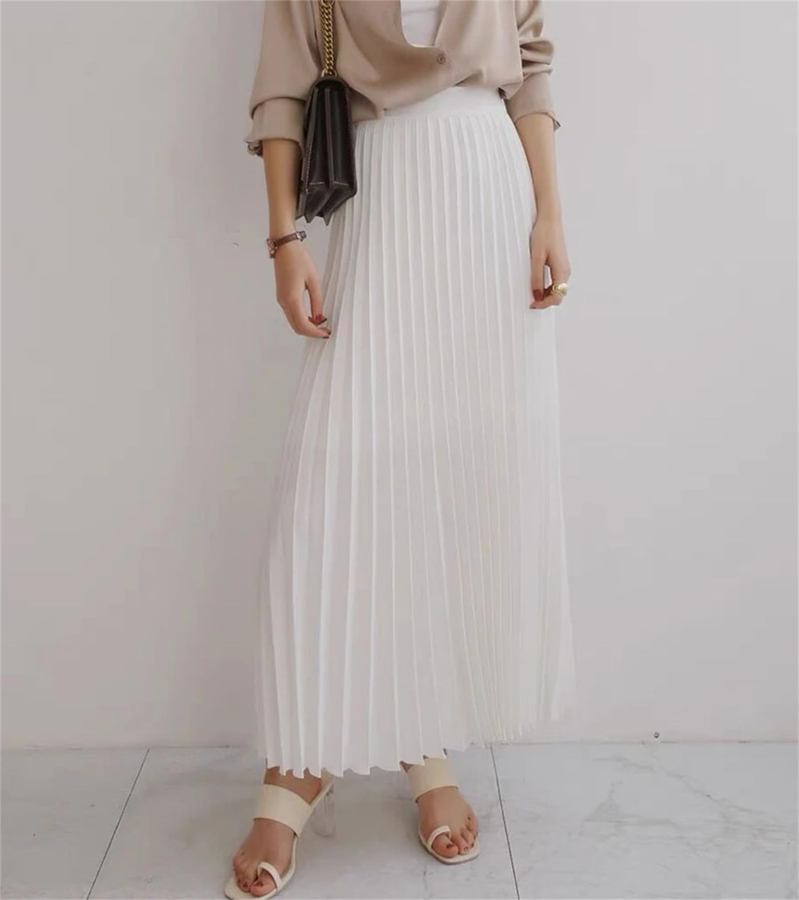 Elegancka solidna plisowana spódnica wysoka talia moda z elastyczną odzieżą damską
