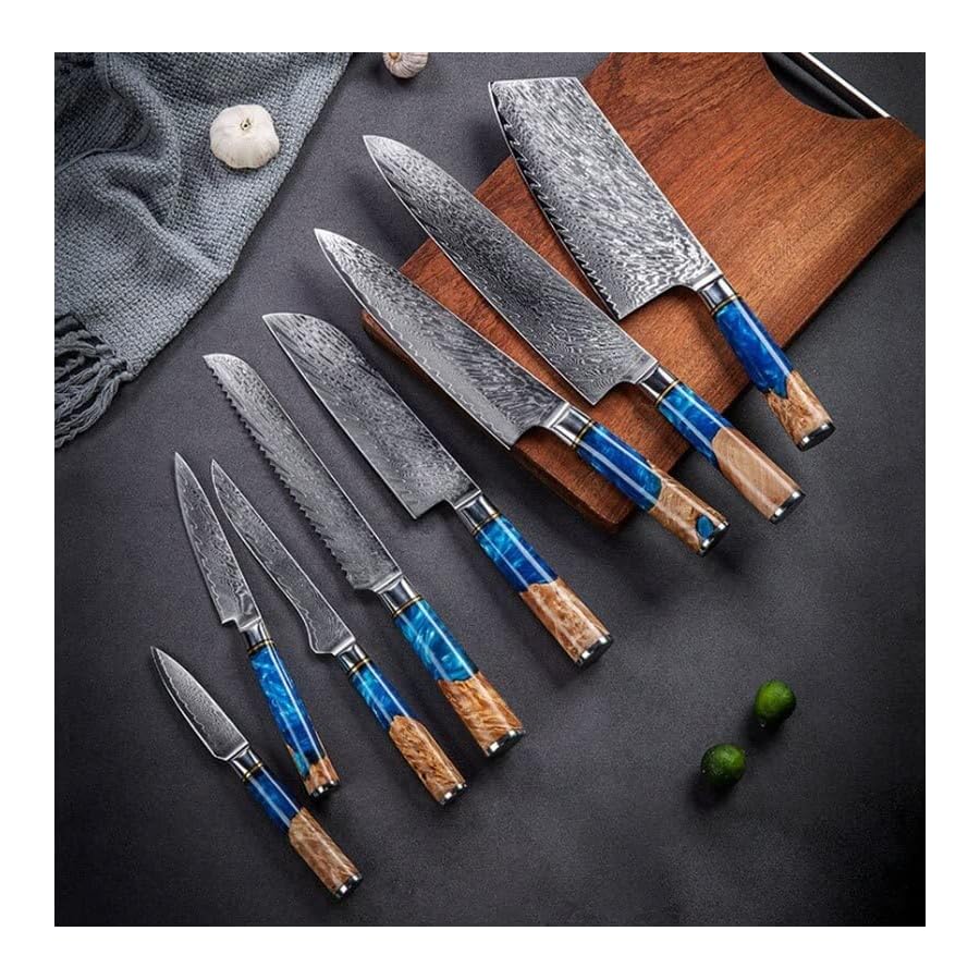 Knife-Set-9PCS-Kitchen-Knife-Set-High-Carbon-Japanese-VG10-Damascus-Steel-Chef-Knife-Resin-Handle-Kitchen-Knife-Santoku-Knife-Bread-Knife-Kitchen-Knife-Set-Color-9PCS-Kitchen-Knife Knife Set, 9PCS Kitchen Knife Set High Carbon Japanese VG10 Damascus Steel Chef Knife Resin Handle Kitchen Knife Santoku Knife Bread Knife Kitchen Knife Set (Color : 9PCS Kitchen Knife)