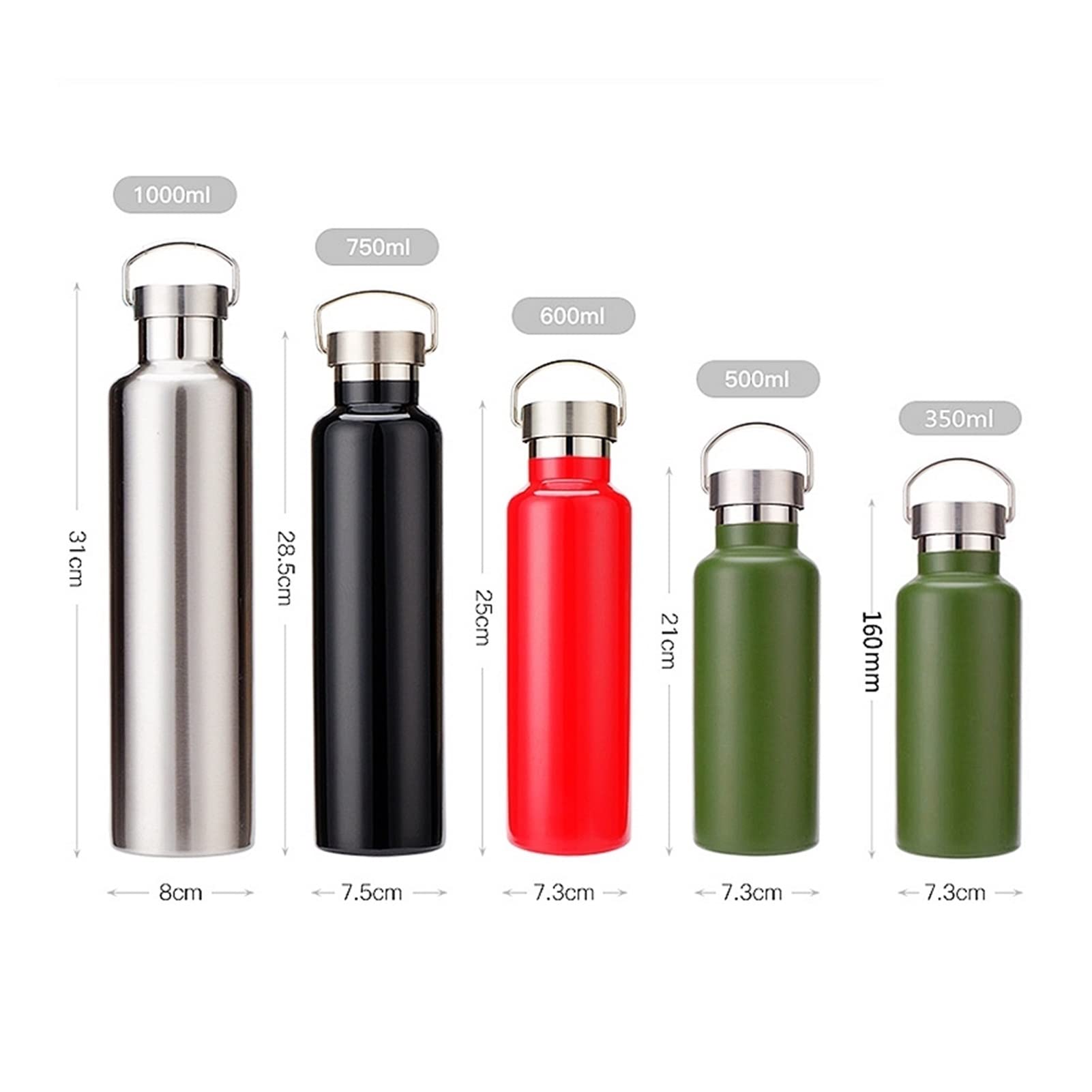 MRKU Botella térmica de Acero Inoxidable de Doble Pared con Aislamiento al vacío para Agua, café, Gimnasio, Deportes, coctelera.