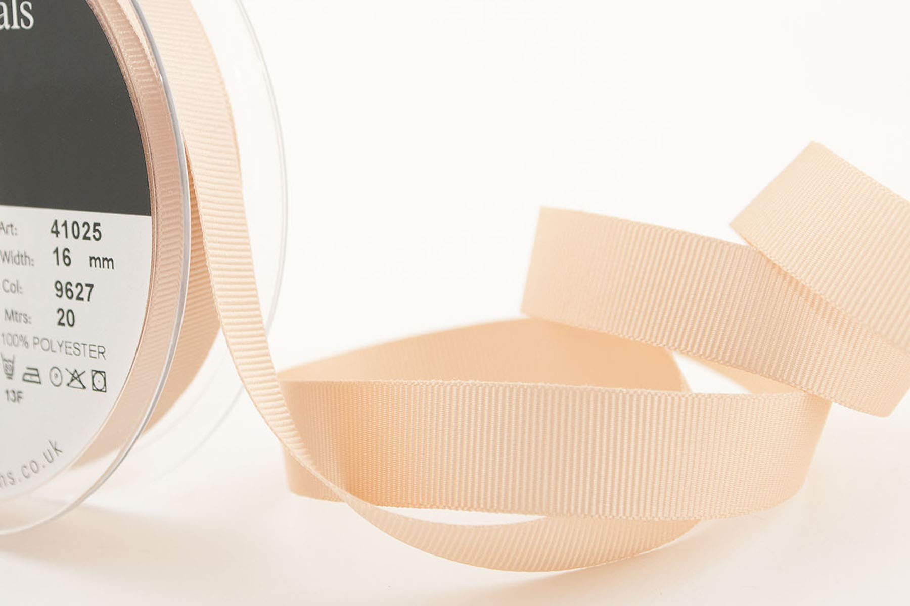 Berisfords 41025 20 m x 16 mm Polyester Grosgrain Ribbon, Cream, 16mm - Image 2