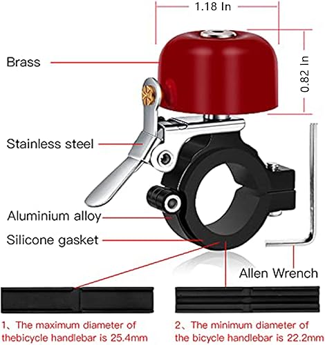 Miniatura 20 de Greallthy Bike Bell Classic Brass Bicycle Bell,Bike Bells for Adults Kids,Loud Sound Bells Fit for 0.87-1.25in/22.2-31.8mm Bicycle Handlebars,Road