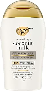 OGX Nourishing + Coconut Milk Moisturizing Conditioner, Hydrating & Restoring Conditioner Moisturizes for Soft Hair After the First Use, Travel Size, TSA-Compliant, 3 fl. oz