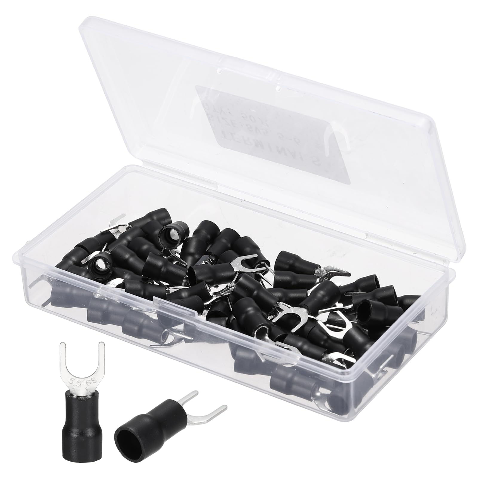 sourcing map Insulated Fork Spade Connectors, 12-10AWG SV5.5-6 U-Type Tinned Copper Waterproof Fork Crimp terminals Connectors for Industrial Electrical Marine Wiring, Pack of 50 (Black)