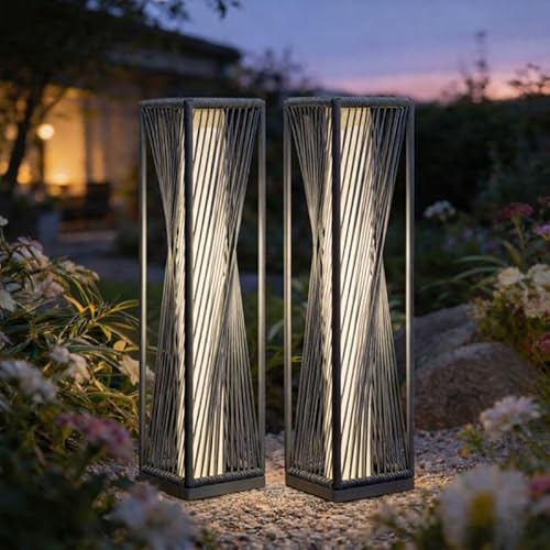 Solar Yard Outdoor Solar Floor Lamp Resin Wicker Solar Light Outdoor Waterproof for Yard, Garden, Pathway, Deck, Dazzle Dance (Grey)