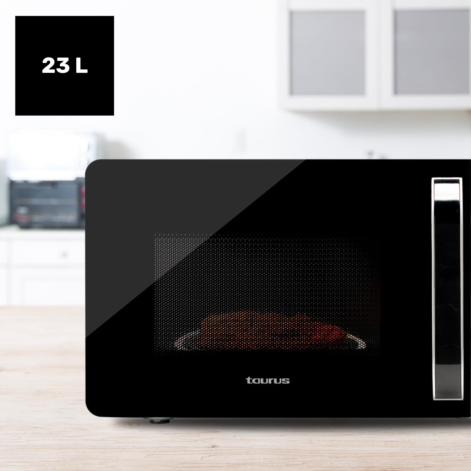 Taurus Fastwave 23 Digital - Micro-ondes 800W, 23L, Fonction grill 900W, Mode ECO, Décongélation, Multicook, QuickStart, Programmable, Auto-clean, Revêtement Shiny&Clean, 99min, Inox