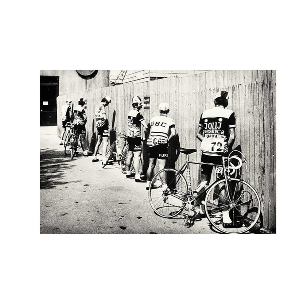 Vélo cycliste mur art toile 40x60 cm noir et blanc avec châssis