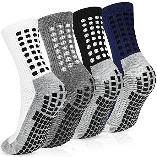 Emooqi Lot de 4 Paires de Chaussettes de Sport Antidérapantes en caoutchouc pour Homme - Noir / Blanc / Gris / Marine - 38/42