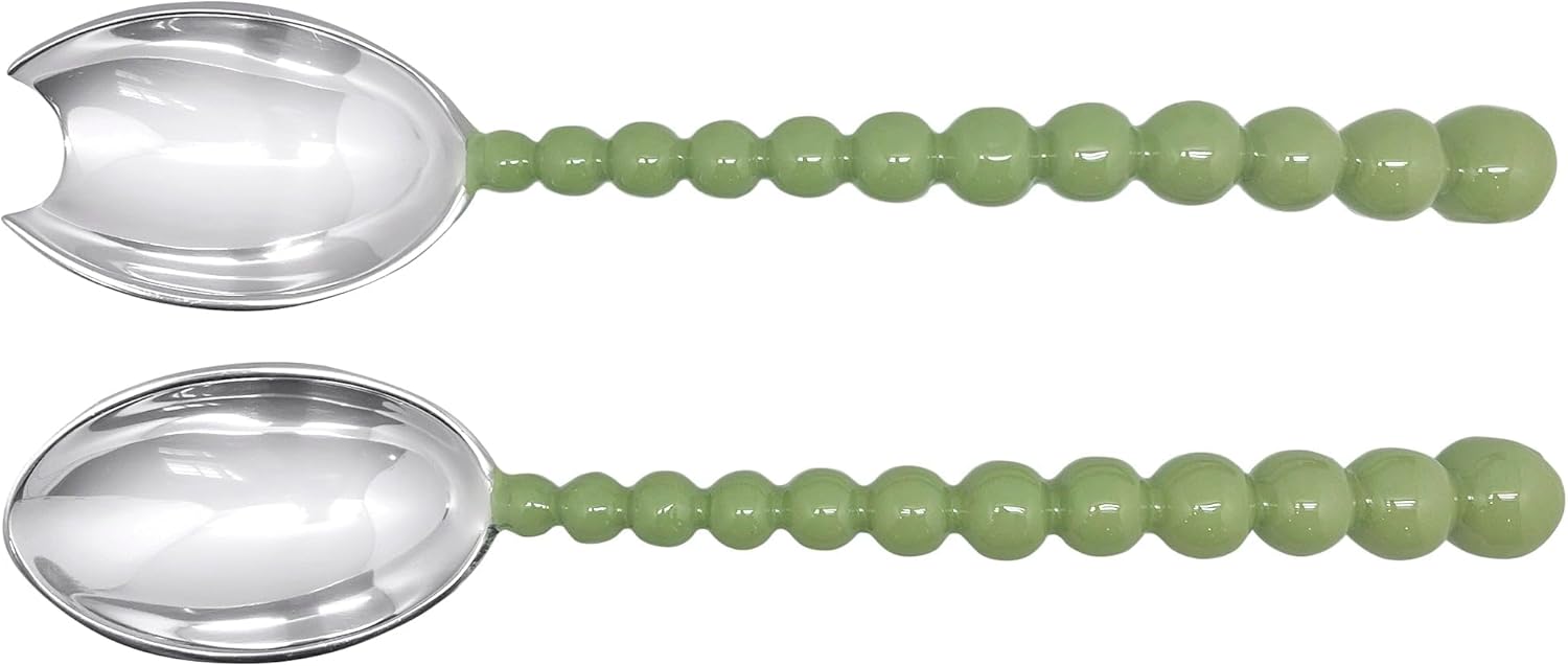 MARIPOSA Pearled Green Salad Servers | Green | Brillante | Tableware | Salad Servers | Recycled SANDCAST Aluminum | Handmade in Mexico