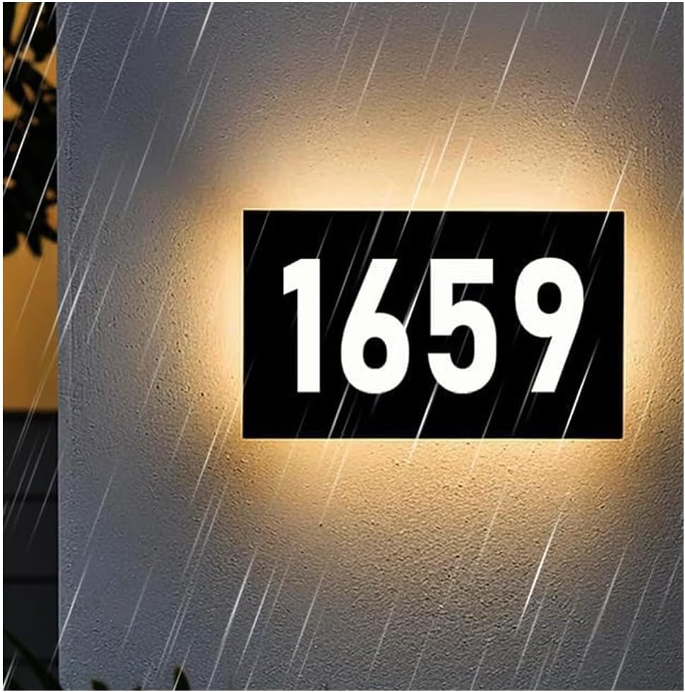 Illuminated Solar House Number Sign Custom Modern LED House Numbers Address Plaque Modern House Numbers Address Number