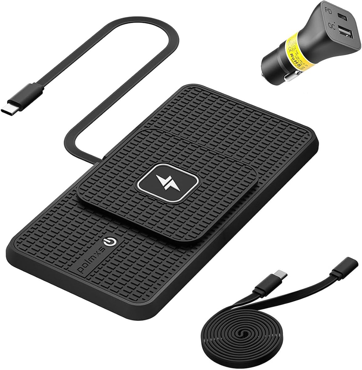 Cargador inalámbrico para coche, cargador de teléfono inalámbrico POLMXS de 15 W, alfombrilla de carga inalámbrica para teléfono celular RGB compatible con iPhone 16/15/14/13/12 Galaxy S23 S22 S21 Note10 (k1)