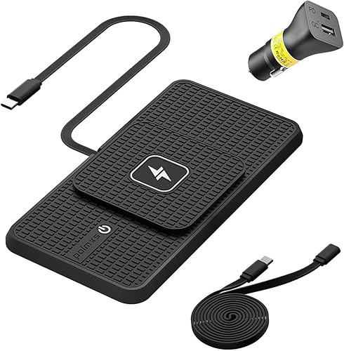Cargador inalámbrico para automóvil, cargador de teléfono inalámbrico POLMXS de 15 W, alfombrilla de carga inalámbrica para teléfono celular RGB