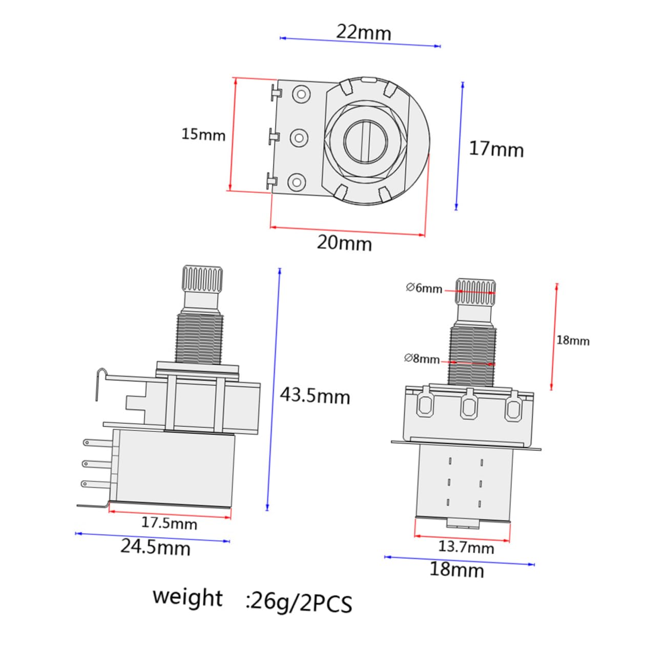 TOYANDONA 4piezas Potenciómetro De Eje Dividido Para Control De Volumen y Tono De Guitarra Eléctrica Reemplazo De Accesorio De Audio