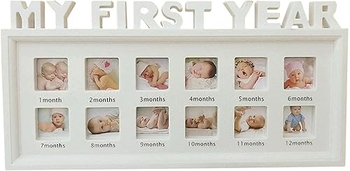 Kakalote Marco de fotos Baby My First Year Growth Moments para regalos de cumpleaños recién nacidos (blanco)
