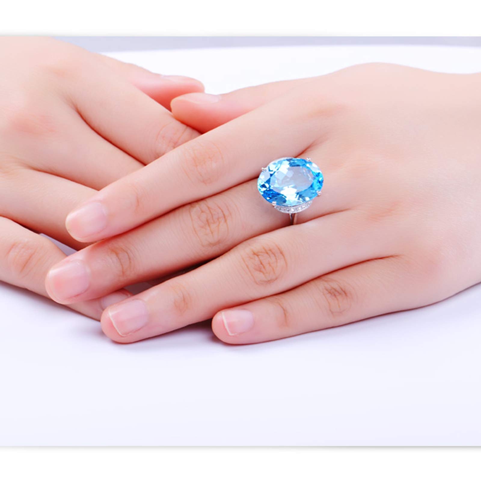 Beydodo Pierścionki damskie białe złoto 750 duży owalny topaz 16 ct obrączki ślubne białe złoto pierścionek diament e białe złoto, 65 cm (20,7 cala), colore: białe złoto, cod. TLLWGZ4285