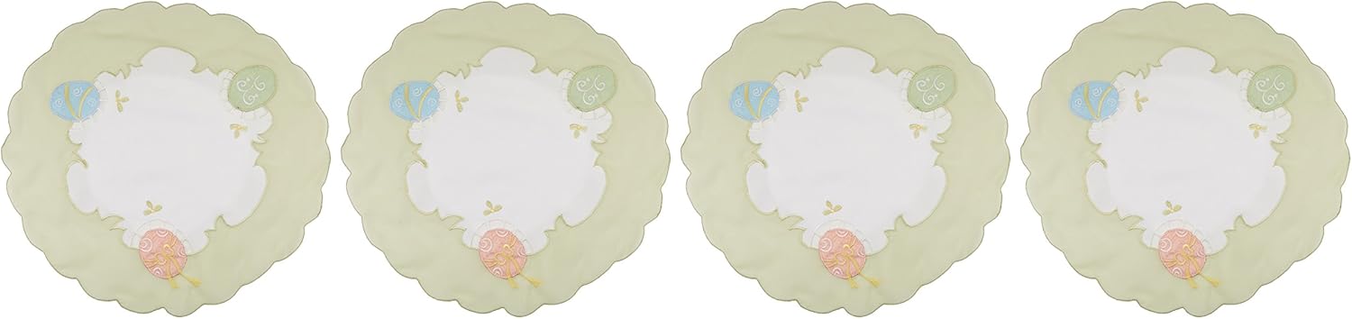 Easter Egg Embroidered Cutwork Round Easter Placemats, 16-Inch, Set of 4