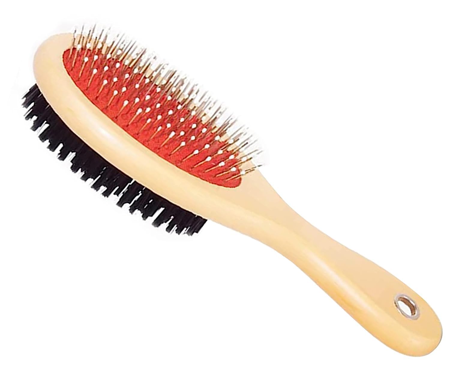 Wooden Dog Brush Double Sided Pet Brush 2 in 1 Dog Pin Brush and Bristle Soft Brush for Cleaning Loose Fur & Dirt