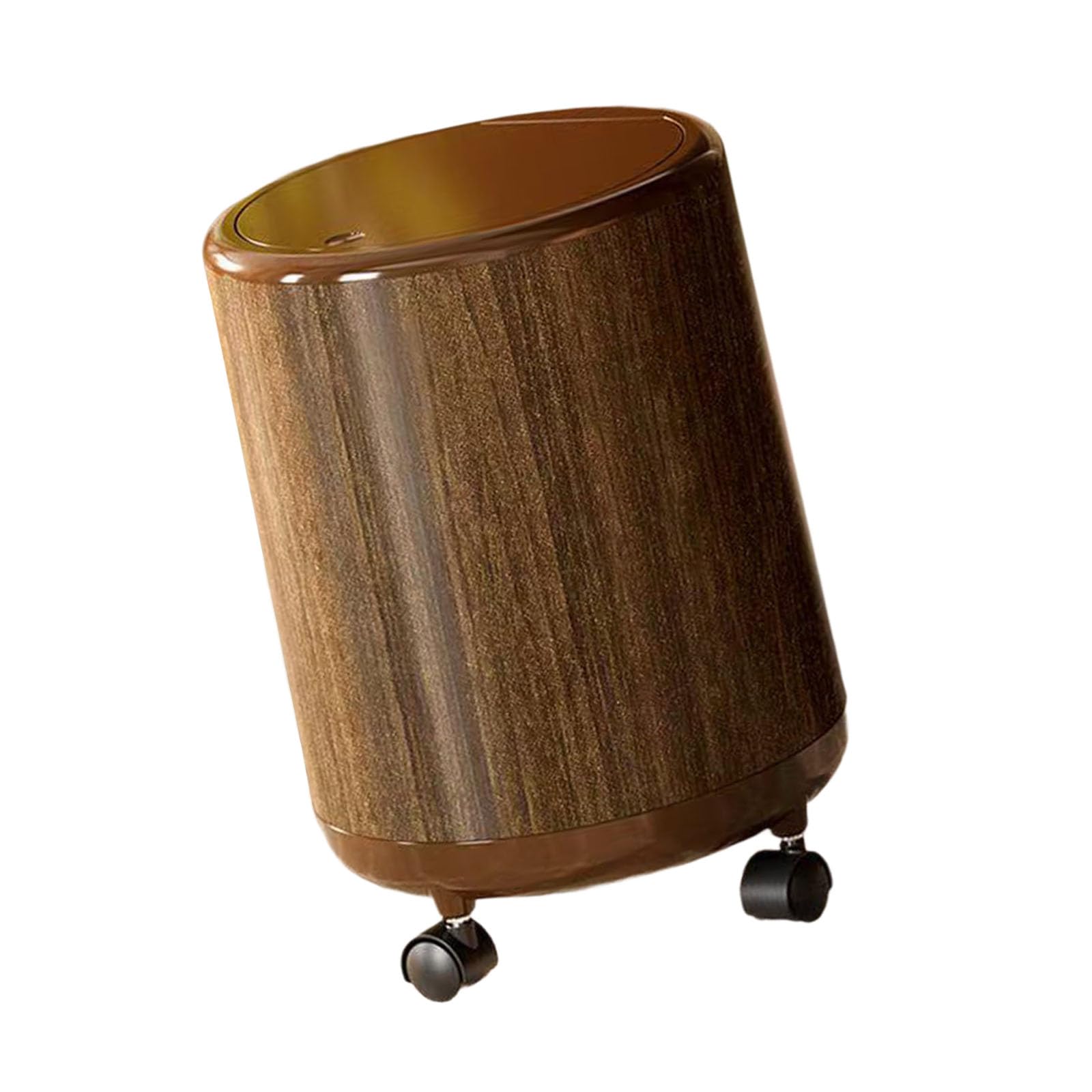 Elnwnnkc Decorative Wood Effect Trash Can 12L Rolling Garbage Bin Waterproof with Lid and for Bedroom Living Room Wood Grains Trash Can