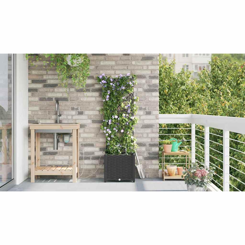 Pot à arrosage automatique 142 cm noir pour extérieur, pot de jardin haut en plastique 40 x 40 x 142 cm avec système d'irrigation, idéal pour terrasse