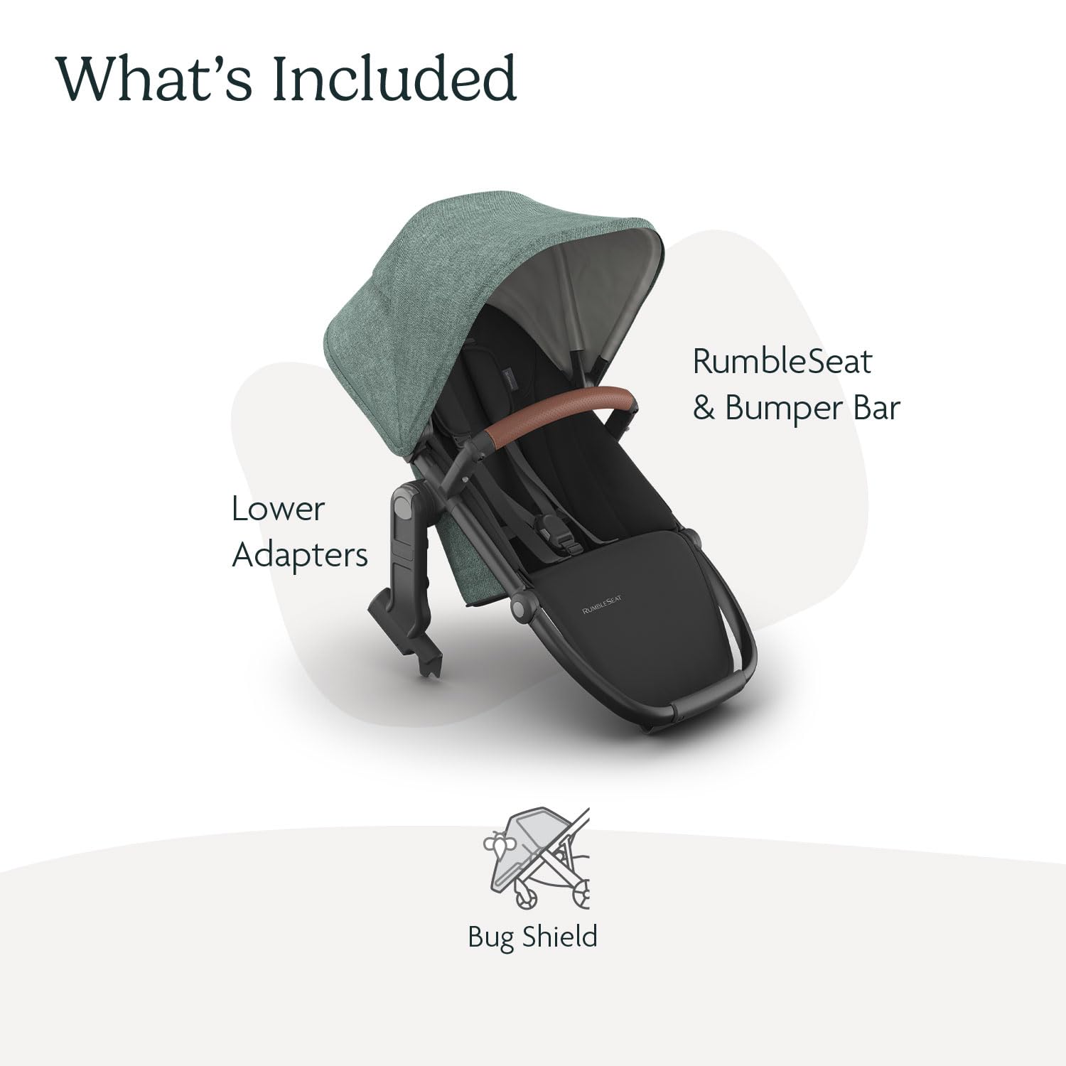 UPPAbaby RumbleSeat V3 Second Lower Seat - Compatible with Vista V2 and Vista V3 - All-Weather Seat + Magnetic Buckle – Adapters Included - Gwen (Green Mélange/Carbon Frame/Saddle Leather)