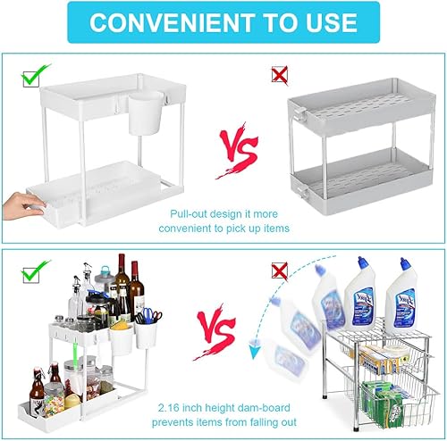 Miniatura 2 de AUAUY Organizadores y almacenamiento para debajo del fregadero, 2 niveles deslizantes debajo del fregadero de la cocina, organizadores y