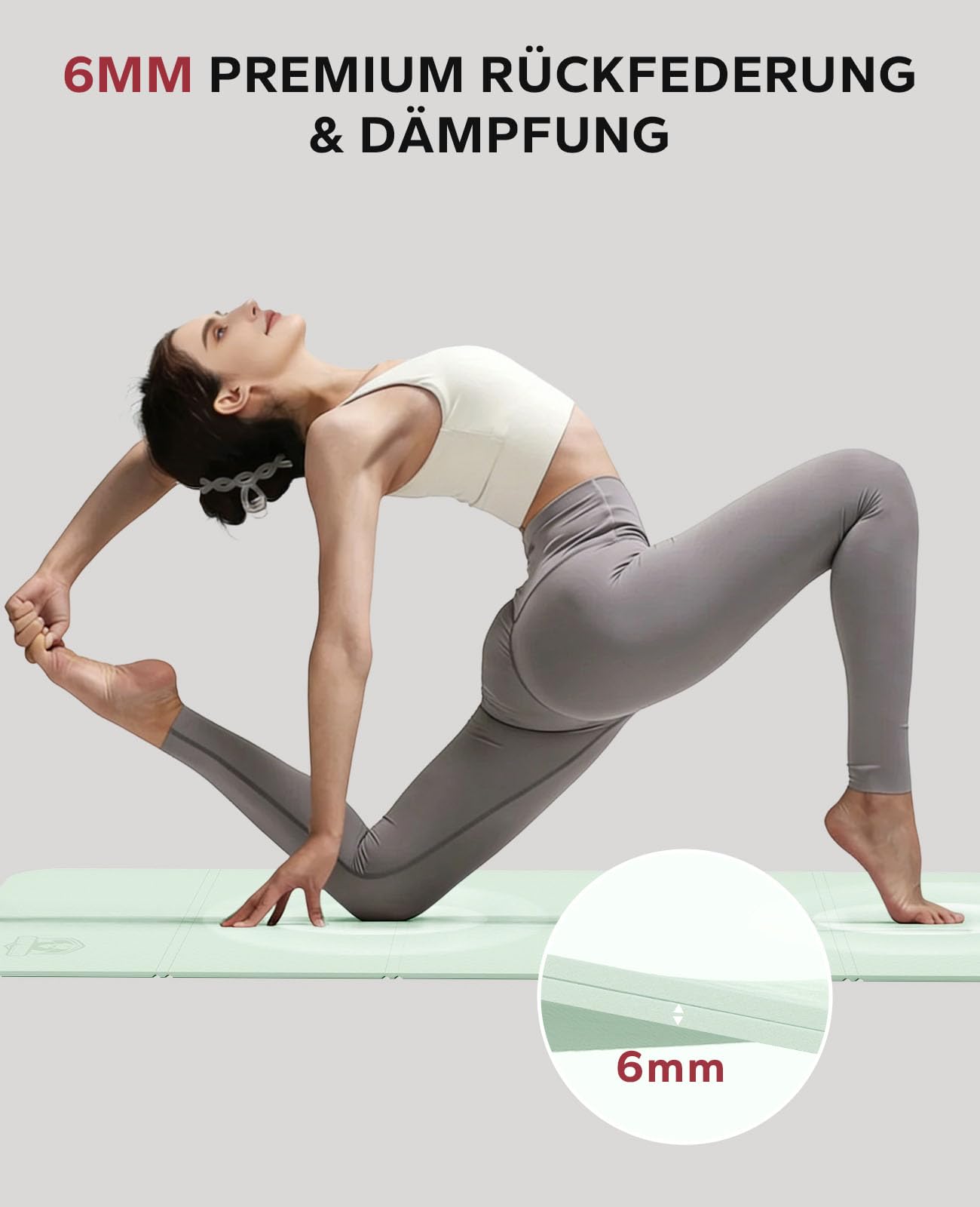 HAPBEAR Reise Yogamatte faltbar 183x61x0,6cm – rutschfeste TPE Yogamatte klappbar mit Tragetasche, leicht & platzsparend für Yoga, Pilates, Fitness & Home Workout