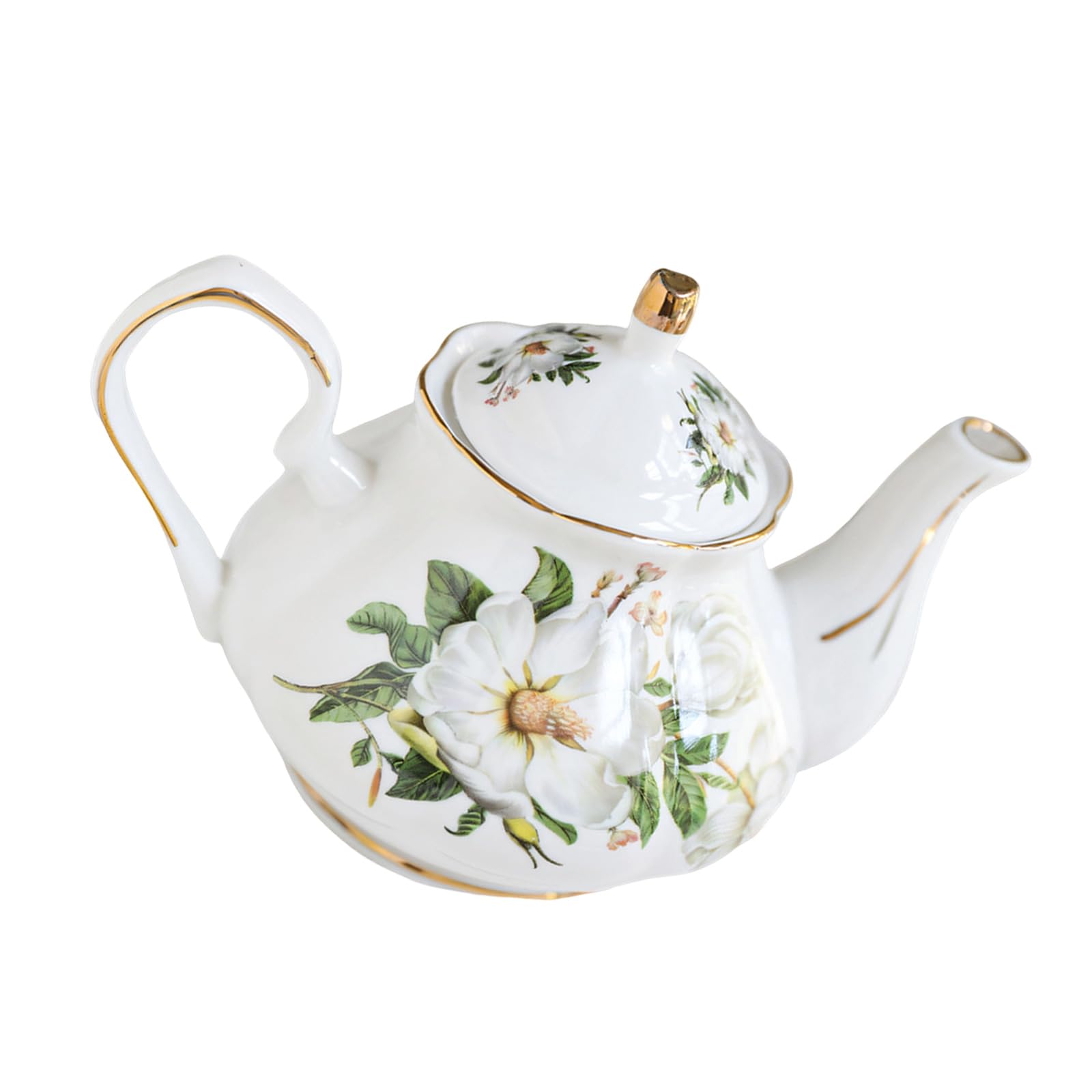 Linvimia Ergonomic Handle Ceramic Teapot with Floral Pattern and Gold Trim Porcelain Tea Pots Suitable for Gifting Ergonomic Handle Teapot
