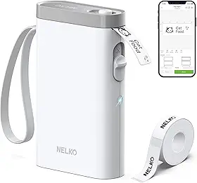 Nelko Máquina de etiquetar com fita, impressora de etiquetas Bluetooth P21, mini etiquetadora sem fio com vários modelos para organizar o escritório em casa, branca