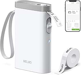 Nelko Máquina de etiquetar com fita, impressora de etiquetas Bluetooth P21, mini etiquetadora sem fio com vários modelos para organizar o escritório em casa, branca