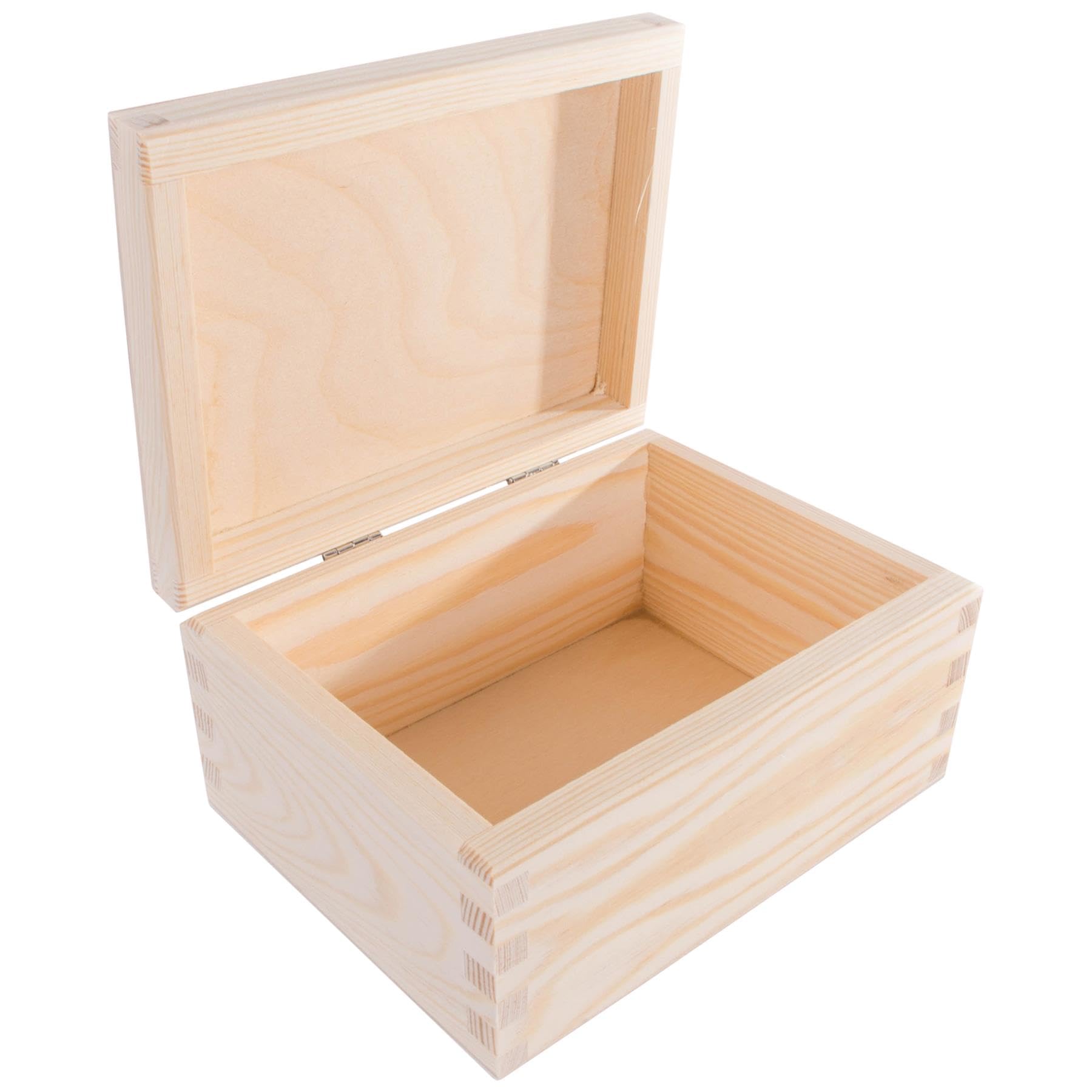WooDeeDoo Small Rectangular Wooden Storage Box with Hinged Lid – 16 x 12 x 8 cm – Plain Pine Box for Crafts Keepsakes Gifts Décor Personalisation Painting Staining Decoupage