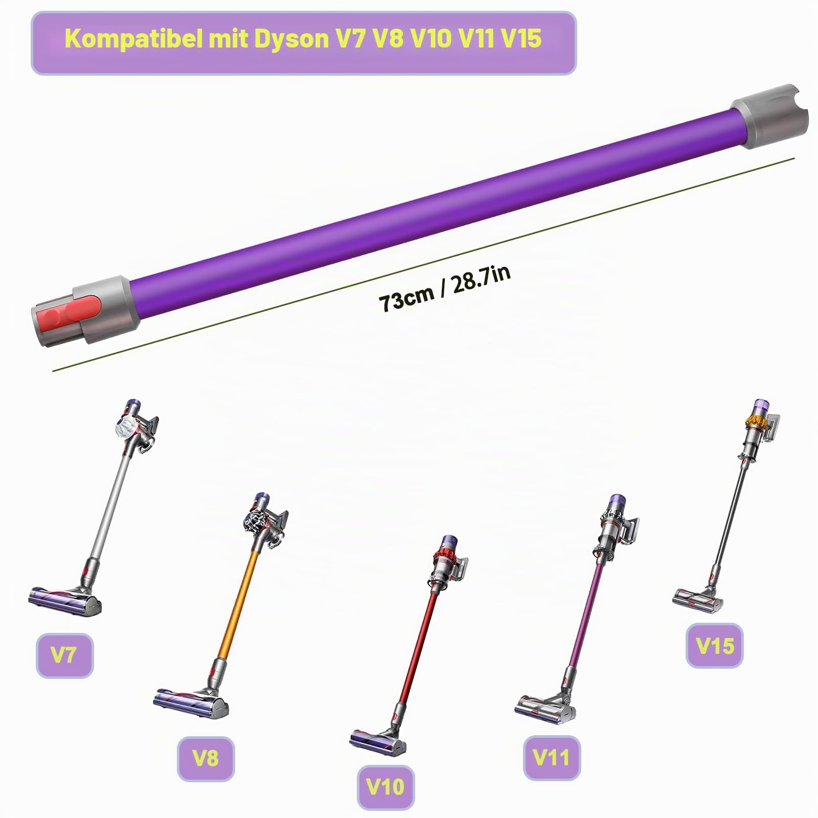 Ersatzteile Verlängerungsrohr für Dyson V7 V8 V10 V11 V15 Staubsauger, Saugrohr Länge 73 cm, Rohr Ersatz für 969109 (Violett)