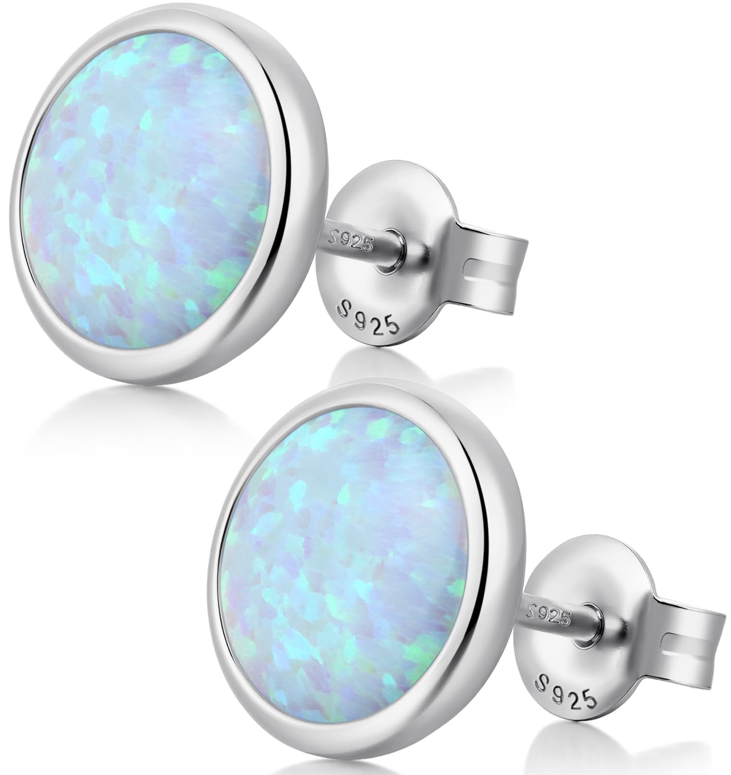 18 Karat Weißgold überziehen Opal Ohrstecker s925 Sterling Silber Rund mit beschichtet für Damen und Herren