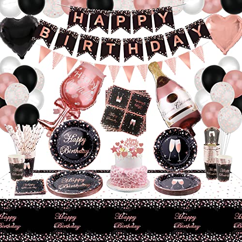 Rose Or Bleu Sliver Toile De Fond Joyeux Anniversaire Party Bannière Décoration Affiche Photographie Fond Pour Filles Femmes Personnalisé 210X150cm