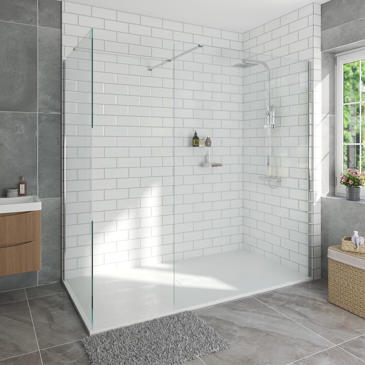 Aquariss 1100+700Mm+White 1700X700mm Tray 1700X700mm Chrome Walk In Shower Enclosure 1100Mm+700Mm And Tray