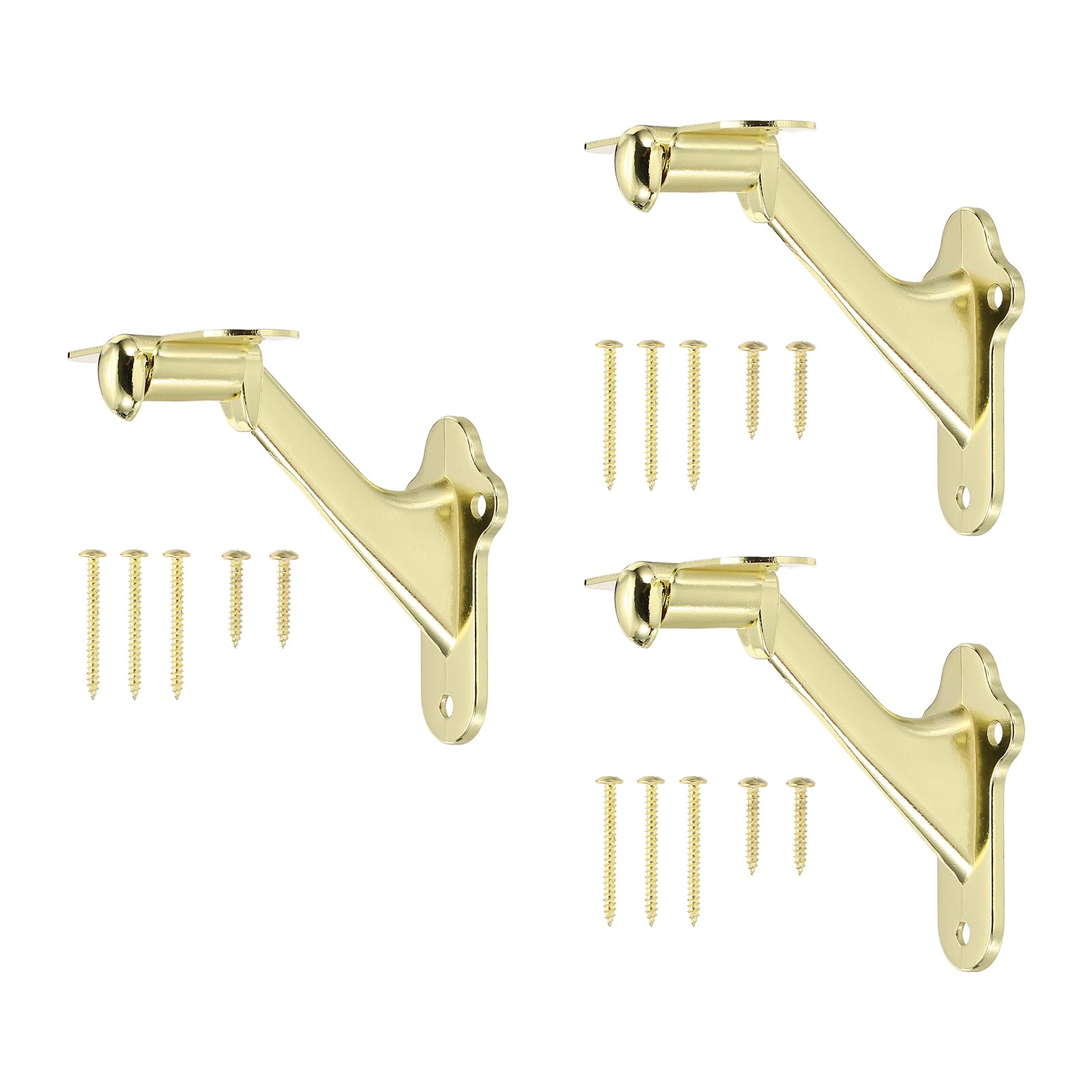 sourcing map 3Pack Gold Handrail Bracket, 3 Inch Heavy Duty Stair Railing Brackets Stair Support Banister Hardware for Home Office Indoor & Outdoor Stairways