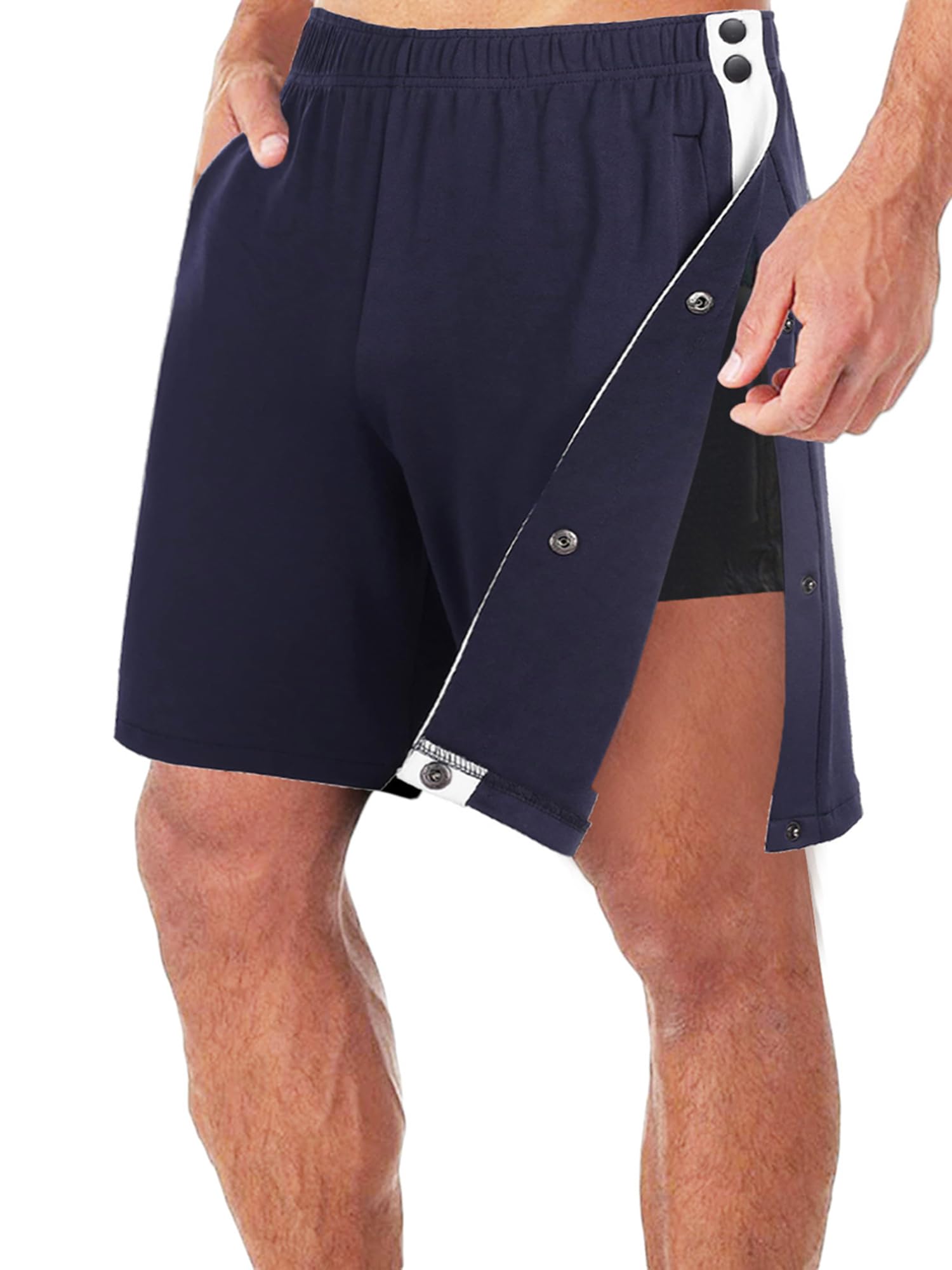Sexy Outfit Pantaloncini Sportivi da Uomo a Strappo Chiusura con Bottoni Automatici Laterali Vita Elastica Pantaloncini da Allenamento per Palestra per Recupero Post Intervento Chirurgico con Tasche