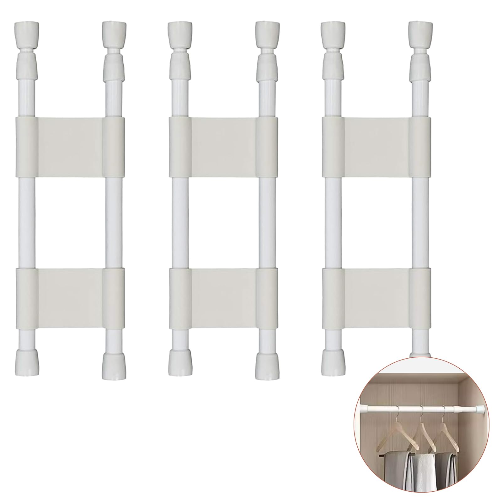 Dalaetus White 3 Pcs Double Refrigerator Bars Set, Adjustable Rv Fridge Bars, Fridge Accessories For Holding Food Drinks, Tension Rods For Refrigerator, Closet, Shoe Rack (White)