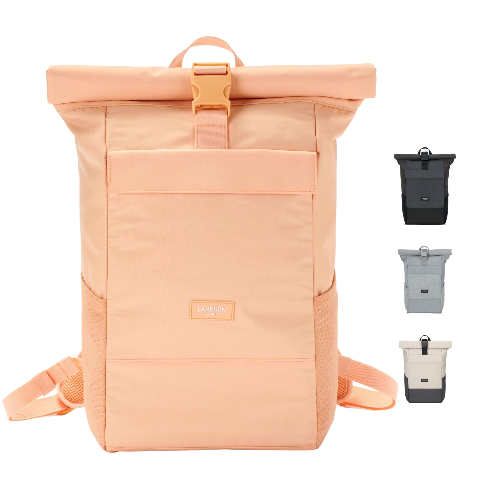 Larkson Roll Top Backpack Women & Men Orange - No 4 - Rucksack for University, School, Office - College Laptop Bag 16 Inches - Water-Repellent