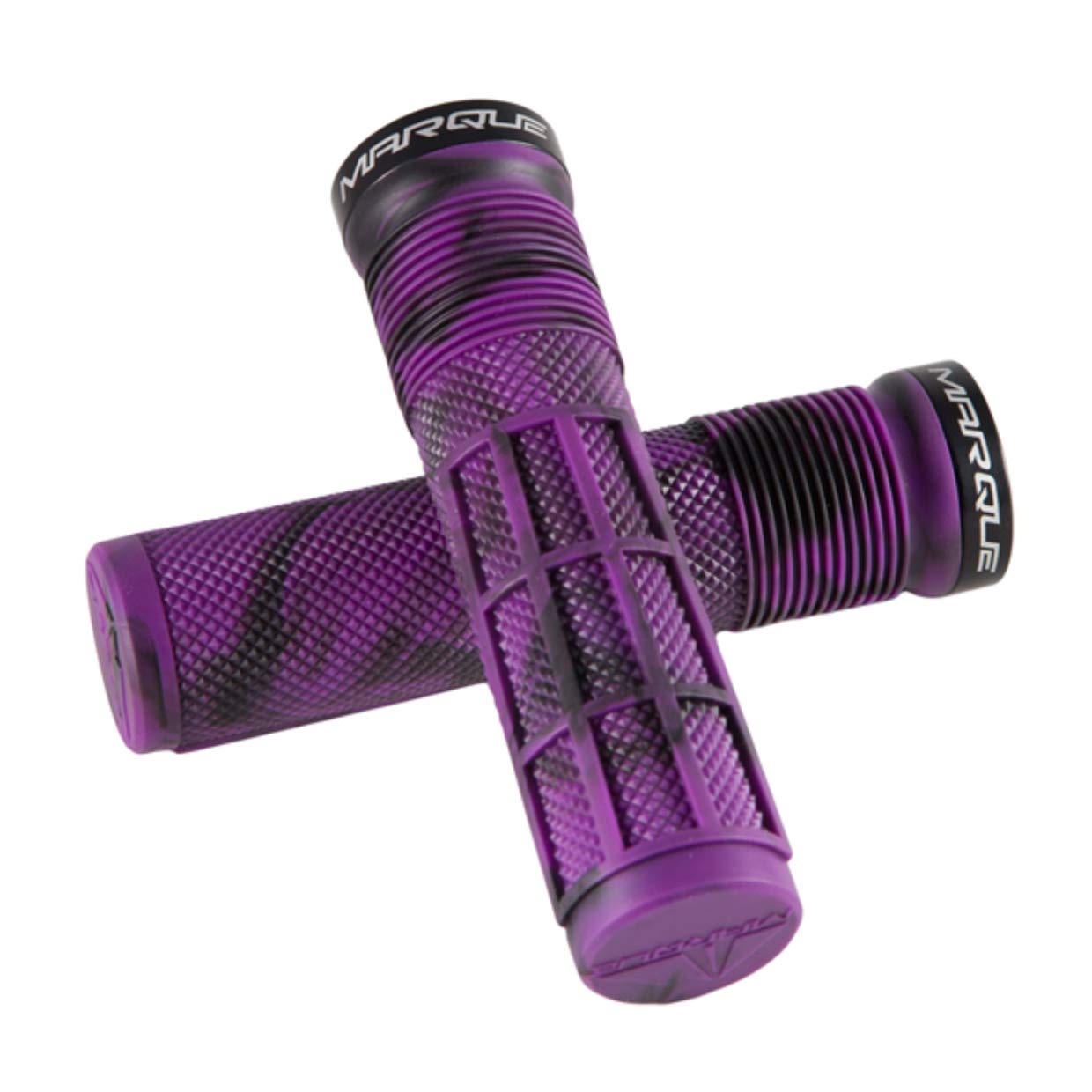 MARQUERace Mountain Bike Handlebar Grips – Single Lock-On Ring Collar MTB and BMX Bicycle Handle Bar with Non-Slip Grip, Knurly Gritty Pattern and Half Waffle Pattern