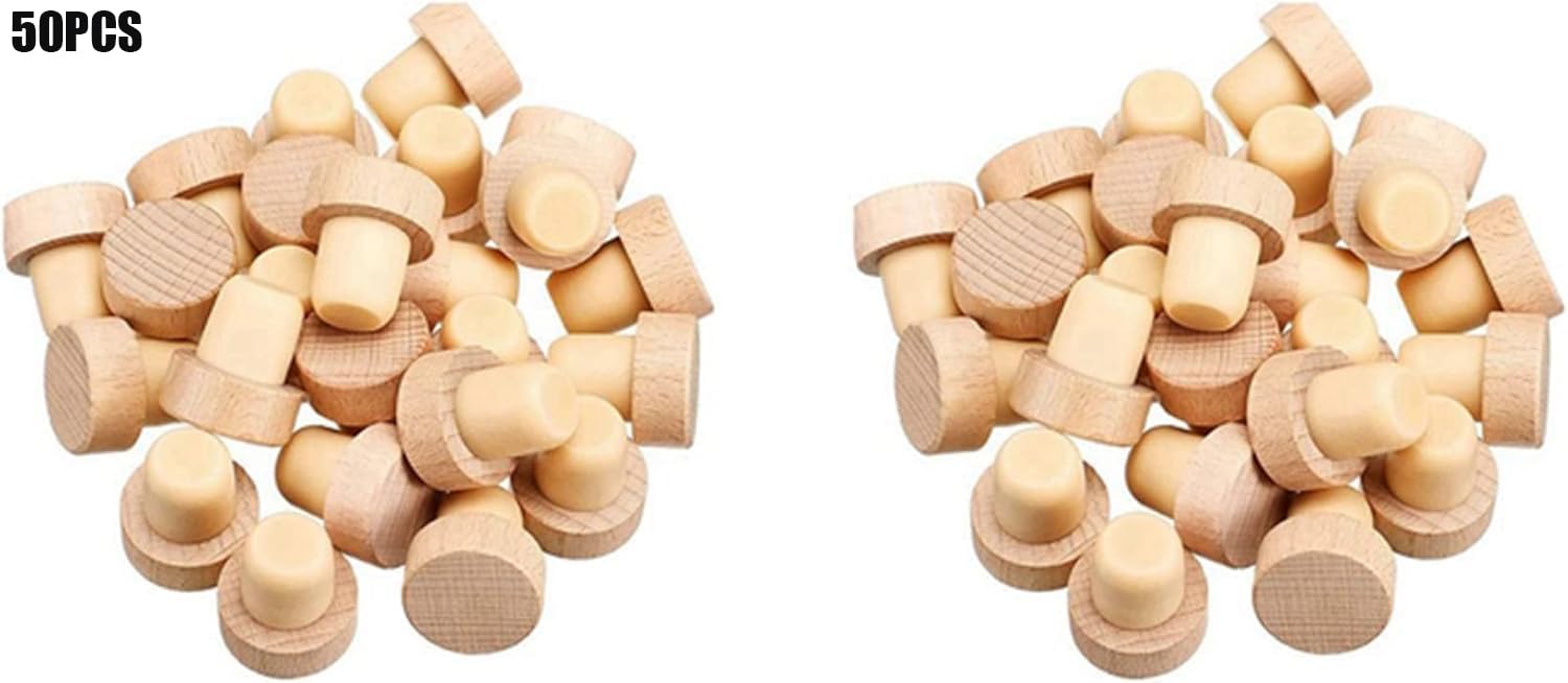 Tappi in sughero a forma di T per bottiglie di vino, riutilizzabili, in legno e gomma, 50 pezzi