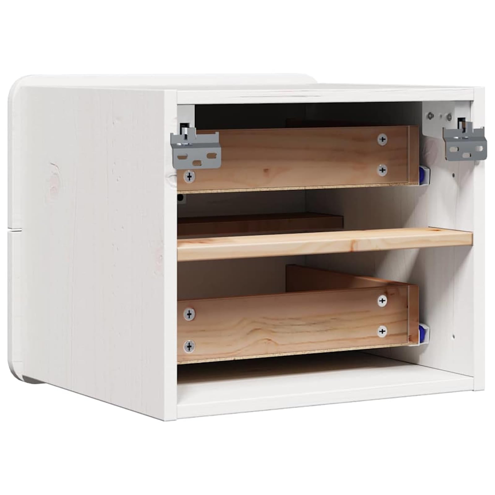 Wandnachttisch Weiß 39x33x33 cm Kiefermassivholz mit 2 Schubladen | Massivholz Kiefer – robust & natürliche Optik，Wandmontage spart Platz，leichte Pflege mit feuchtem Tuch