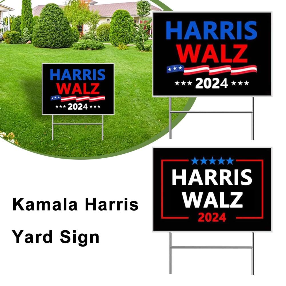 Cartello Elettorale Kamala Harris For President 2024 – 45,7x30,5 Cm, Plastica Ondulata Fronte/retro, Con Palo H In Metallo, Impermeabile