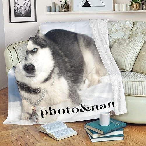 Miniatura 2 de Manta personalizada con nombre de foto, manta personalizada de forro polar súper suave de husky siberiano para sofá, cama (50 x 60 pulgadas)