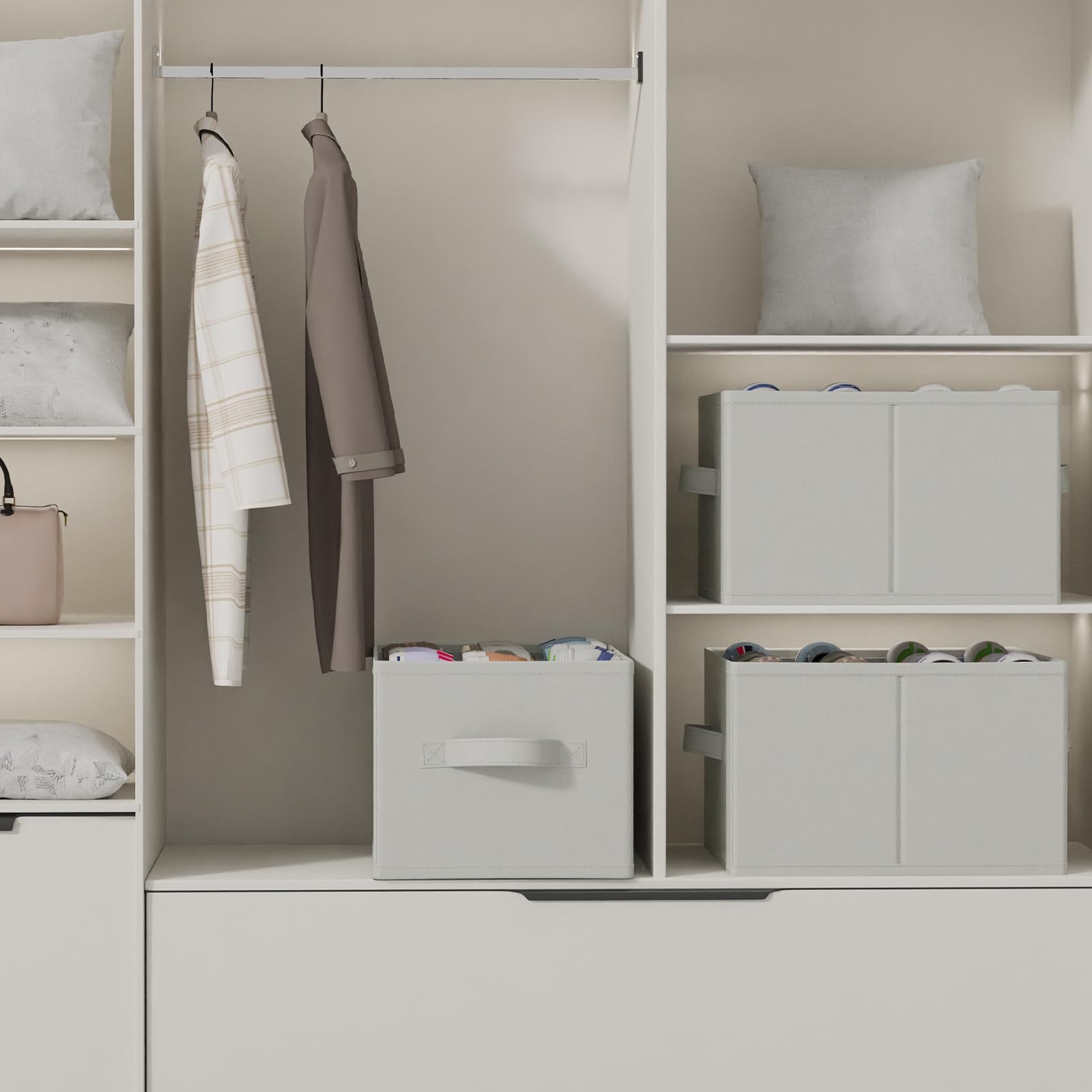 2 sztuki organizer na buty do szafy, duże przechowywanie butów oszczędzające miejsce, mieści 12-24 pary, składane materiałowe pudełko na buty z 3 uchwytami, 42 x 32 x 26 cm, szary, XSNX02G-2
