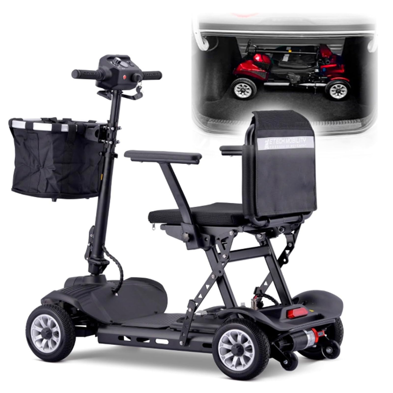 BCBKD Scooter De Movilidad Plegable De 4 Ruedas para Adultos, Ancianos, Discapacitados, Viajes Al Aire Libre, Cestas Dobles Delanteras Y Traseras Scooter De Movilidad Motorizado para Personas Mayores