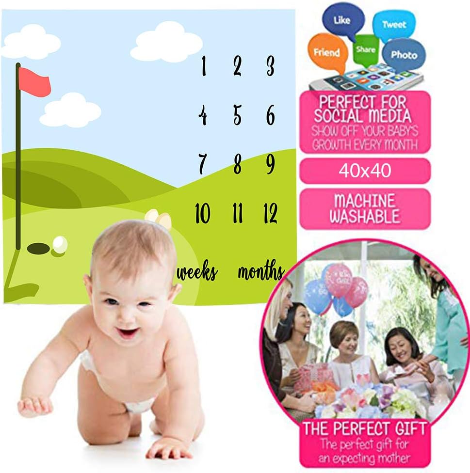F-FUN SOUL Monthly Milestone Blanket, 48x40in, Golf Baby Blanket, Sports Nursery Swaddling Blankets, Newborn Mom Gifts, Baby Shower Age Growth Tracker with Bonus Maker - Image 5