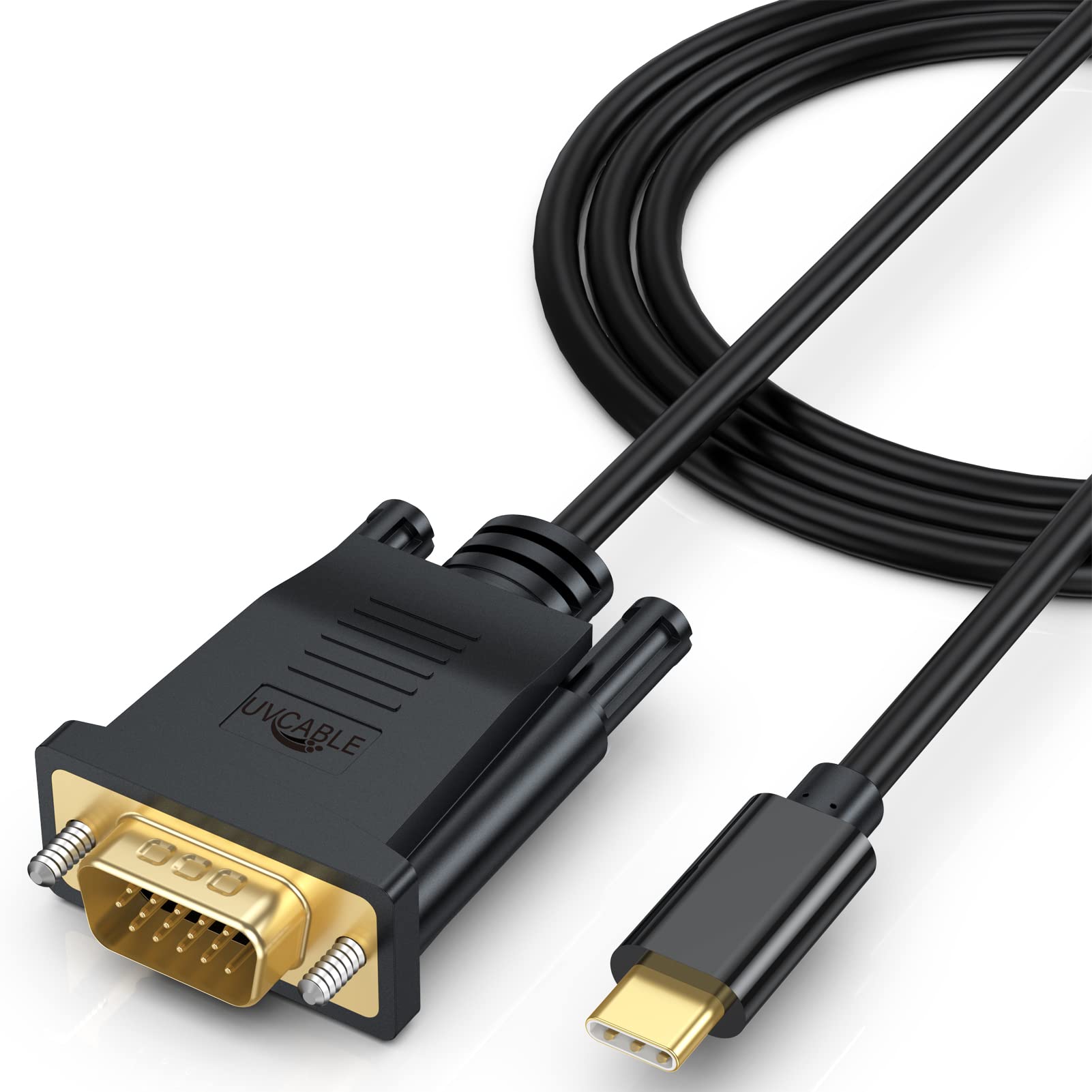 UV-CABLE USB C to VGA Cable 10FT, USB Type C to VGA Cord 1080P@60Hz (Thunderbolt 3) Compatible with MacBook Pro 2021 2020 2019, iPad Pro, Surface Book 2, XPS 15 13, Yoga 920 910, Galaxy S20-Black