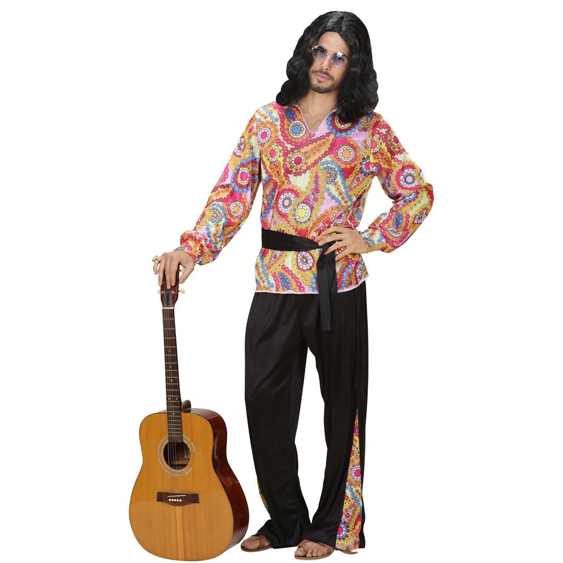 Chemise Homme Manches Longues Imprimé Floral - Style Hippie Années 60-70 - Coupe Droite - Pour Carnaval, Festival, Déguisement Disco