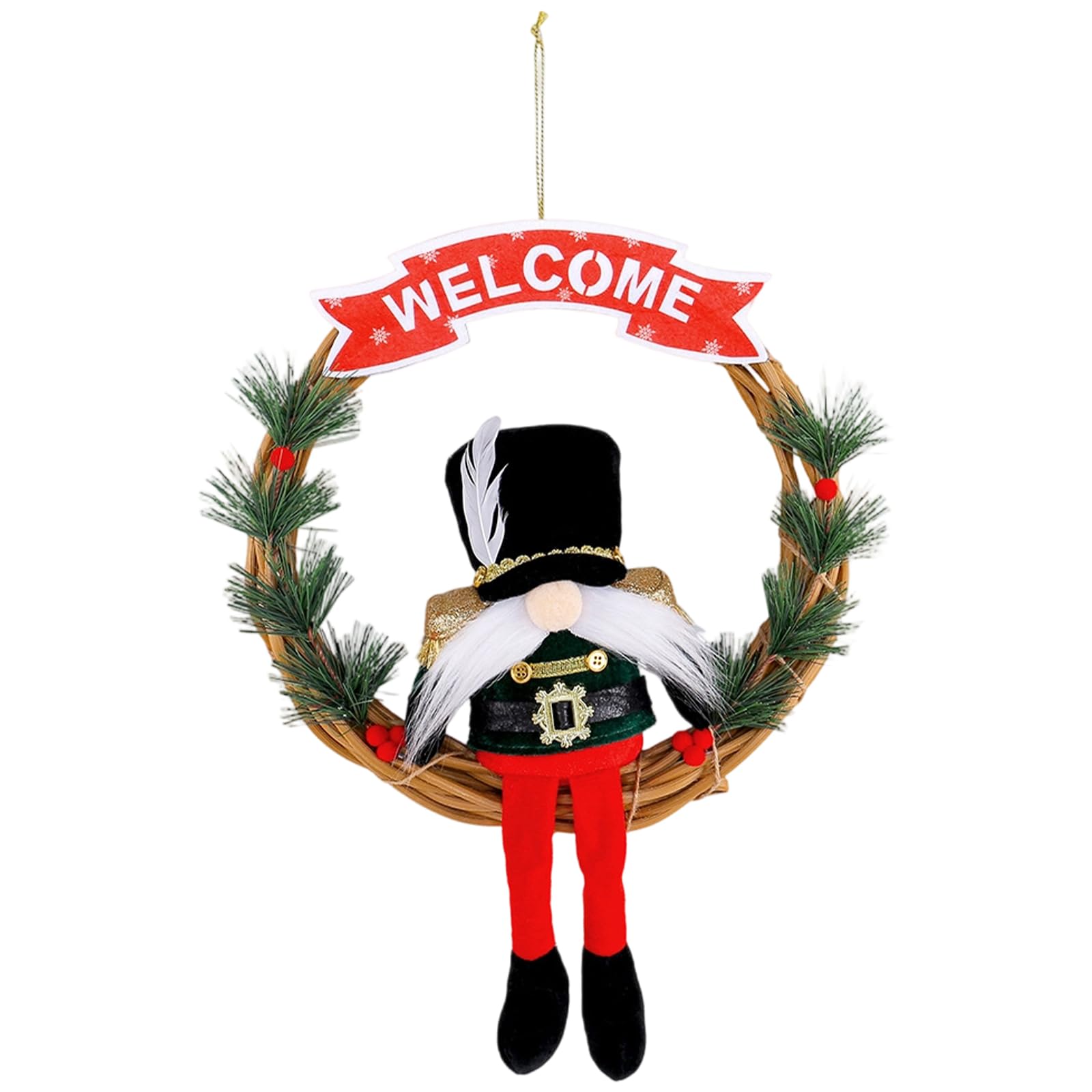 Xjdzineq Handcrafted User Friendly Christmas Wreath with Rattan Base and Cloth Embellishments for Family Door Hanging Christmas Soldier Grapevines Wreath Sturdy Iron Wire Festival Garlands
