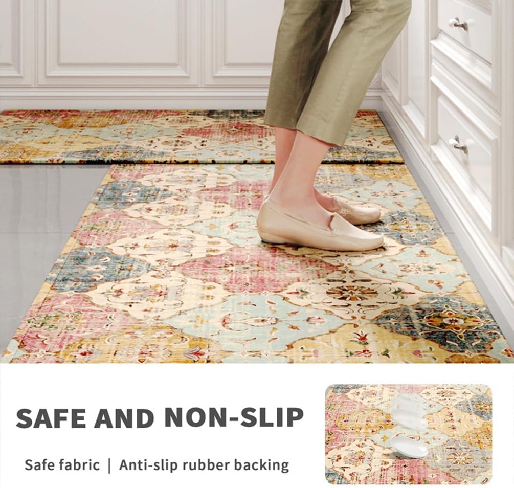 Mexican Ethnic Colorful Kitchen Rug Anti-Fatigue Farmhouse Kitchen Floor Mats Absorbent Non-Skid Kitchen Runner Rugs Cushioned Ergonomic Standing Mat for Office,Sink,Laundry 18" x 59"