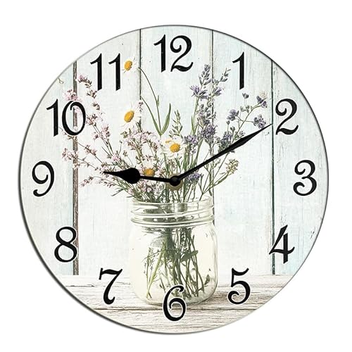 Horienteeon Orologio da parete con vaso di vetro, motivo floreale, per soggiorno, funzionamento a batteria, facile da leggere, per camera da letto, bagno e cucina, inaugurazione della casa, negozio